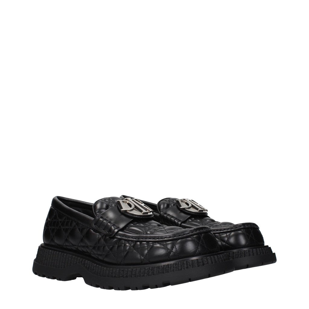 Christian Dior Leren loafers met zilverkleurige details – Zwart