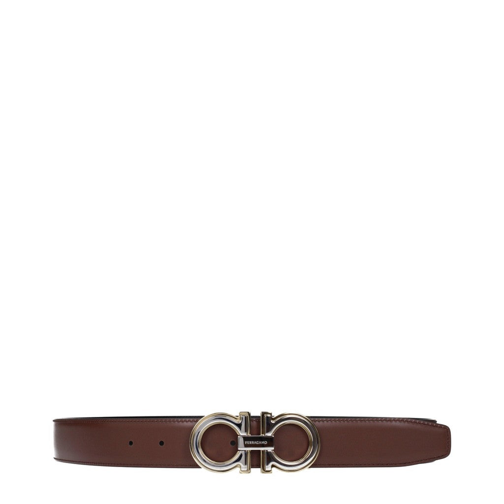 Salvatore Ferragamo Gancini Riem met goud- en zilverkleurige details – Zwart / Bruin