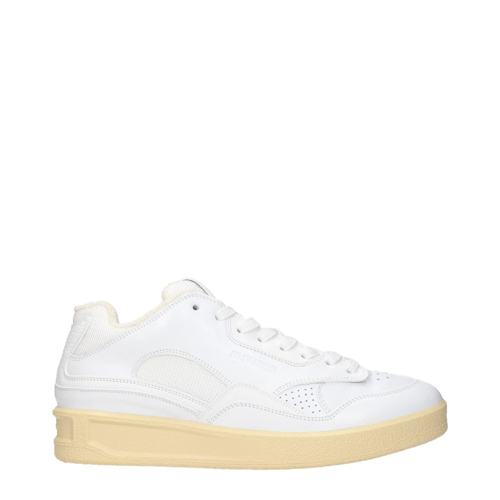 Jil Sander Sneakers van leer en stof met vetersluiting – Wit