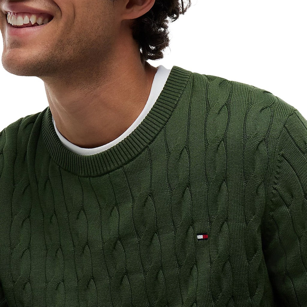 Tommy Hilfiger Effen trui met ronde hals en geborduurd logo – Groen