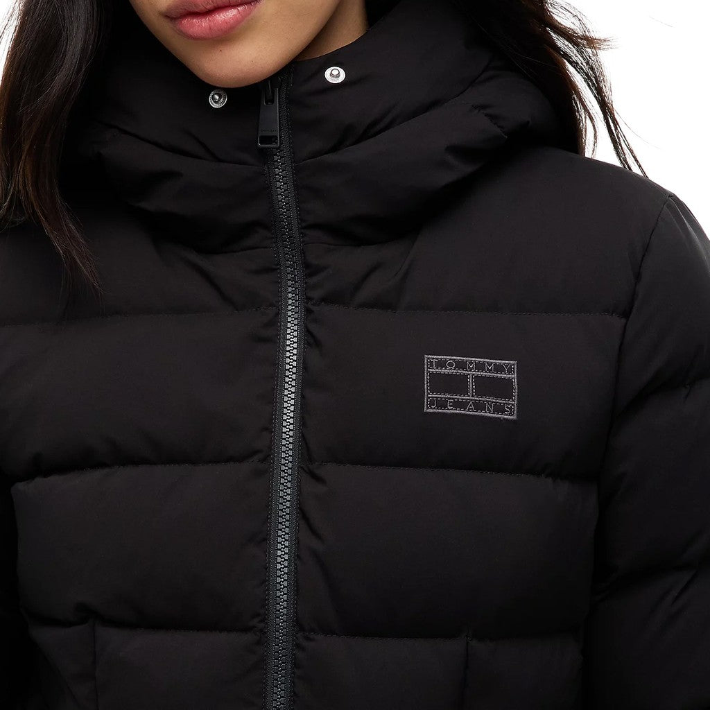 Tommy Jeans Pufferjas met capuchon en bontkraag – Zwart