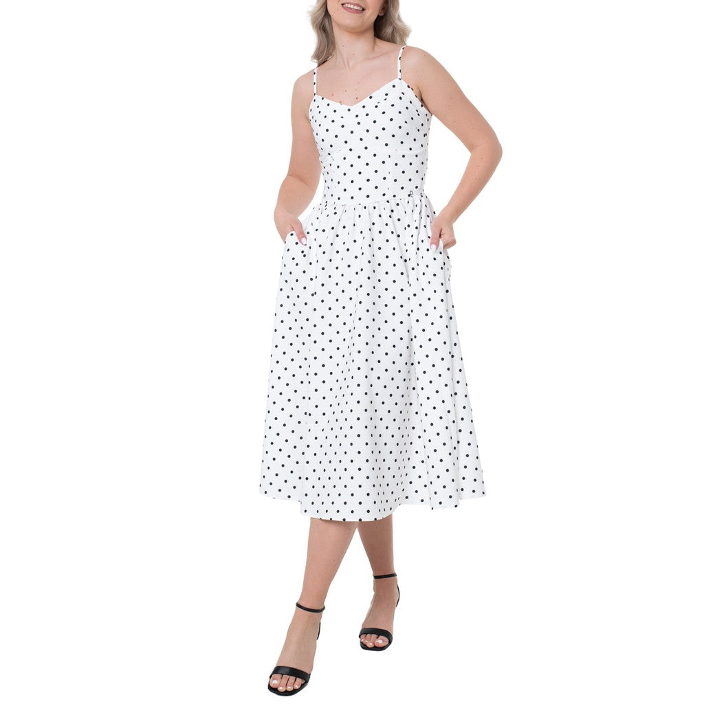 Guess Midi-jurk met hartvormige halslijn – Wit / Zwart