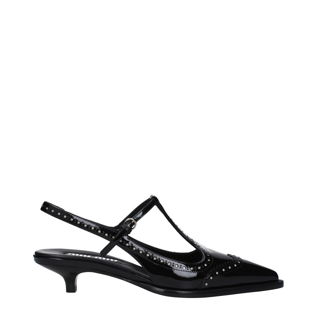 Miu Miu Brogue slingback pumps met spitse neus – Zwart / Ivoor