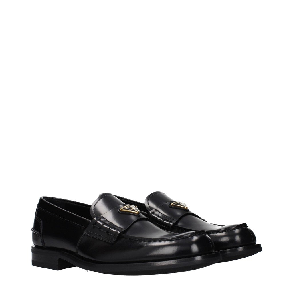 Prada Geborsteld leren loafers met ronde neus – Zwart