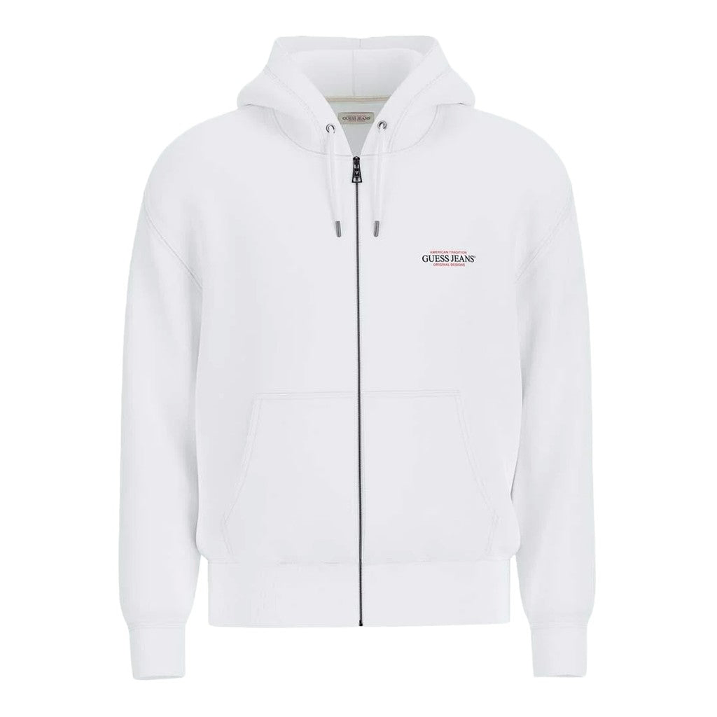 Guess Hoodie met rits met bedrukt logo – Wit