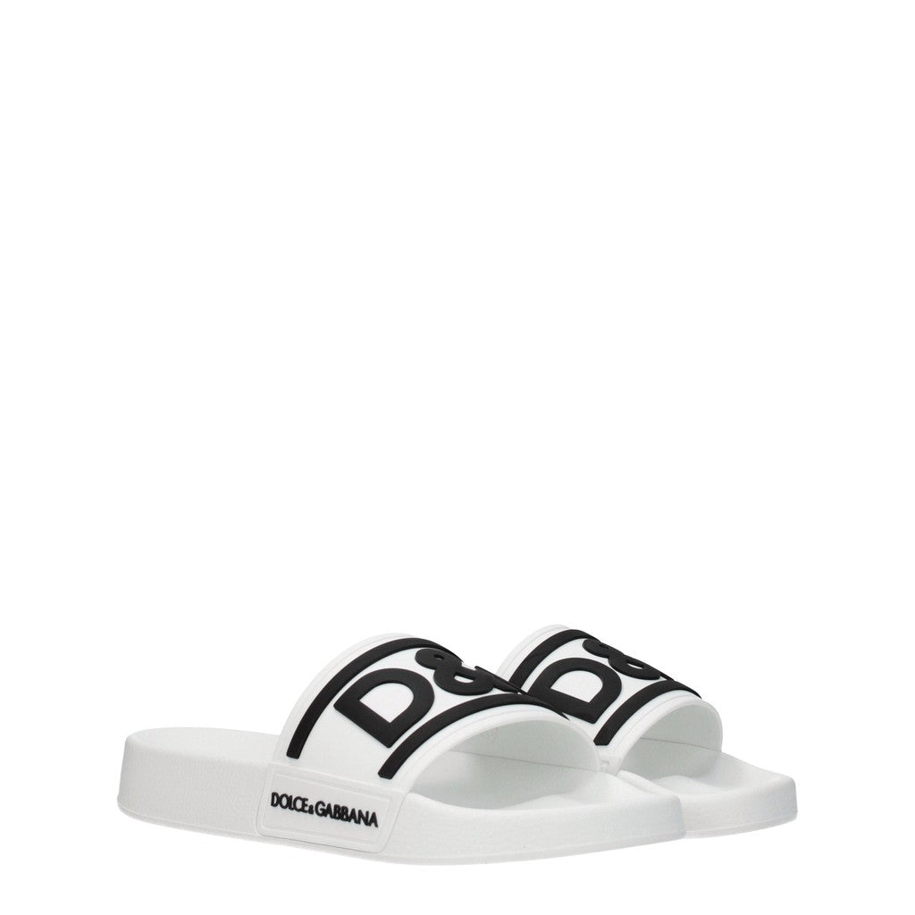 Dolce & Gabbana Rubberen slippers met open neus – Wit / Zwart