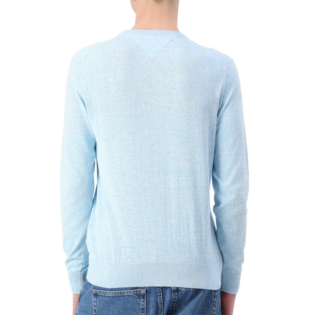 Tommy Hilfiger Effen trui met ronde hals en logo – Lichtblauw