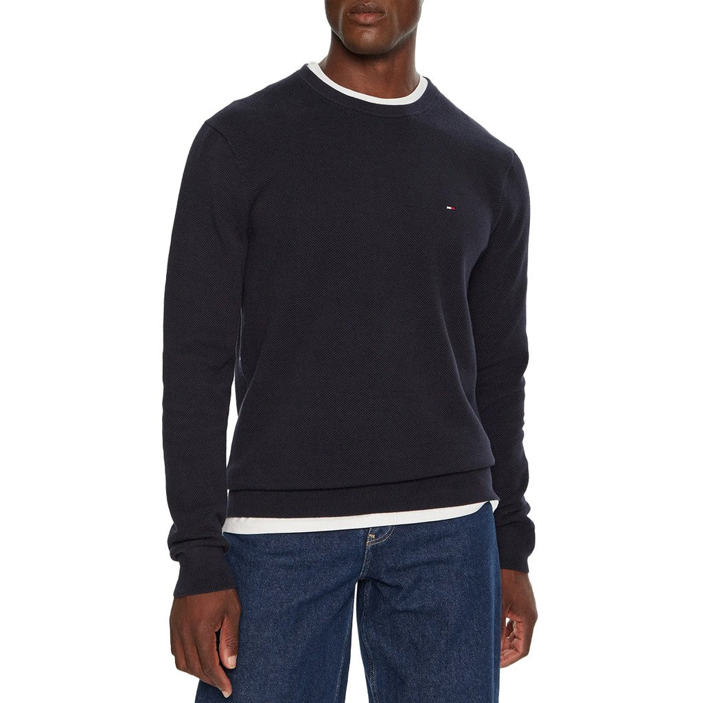 Tommy Hilfiger Effen trui met ronde hals en logo – Marineblauw