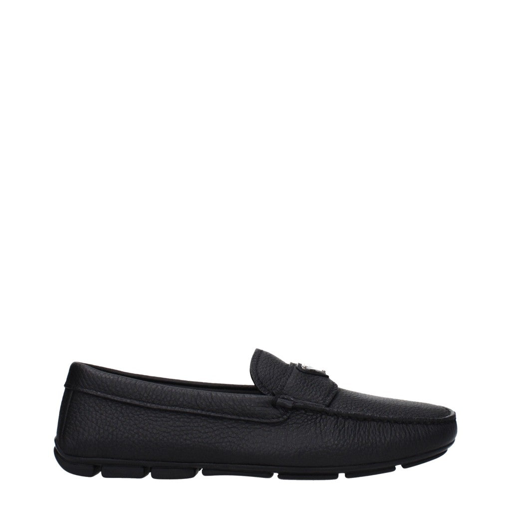 Prada Leren mocassins met zilverkleurige details – Zwart