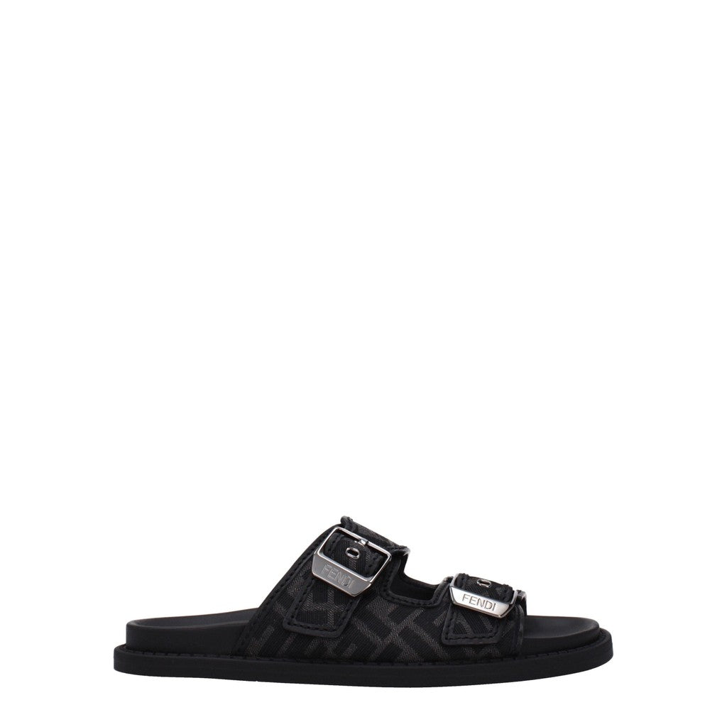 Fendi Sandalen van leer en stof met rubberen zool – Grijs / Zwart