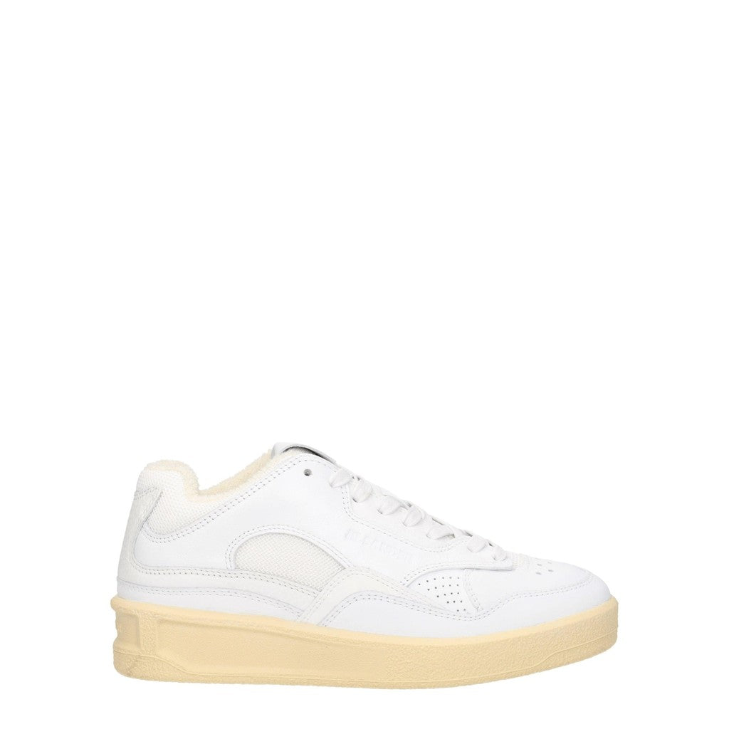 Jil Sander Low-Top Sneakers van leer en textiel – Wit / Beige