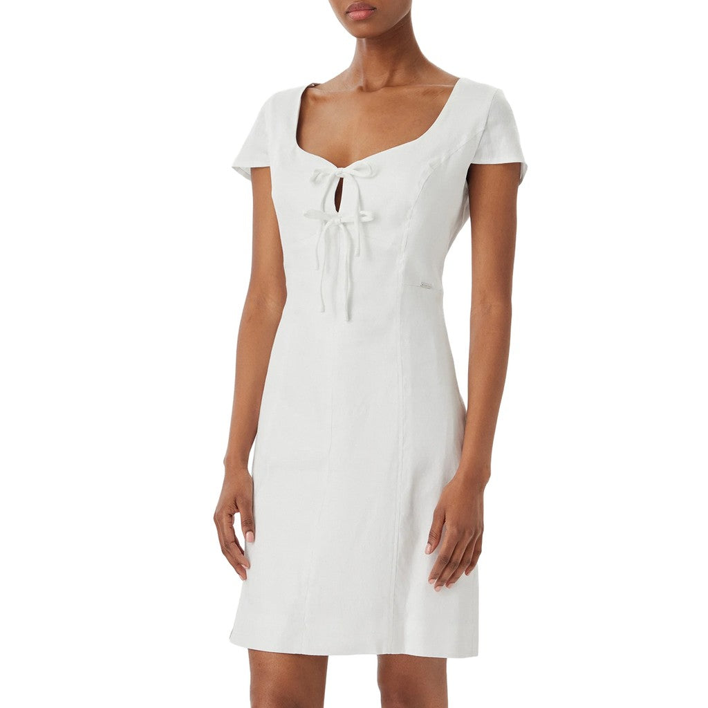Guess Knielange jurk met V-hals en korte mouwen – Wit