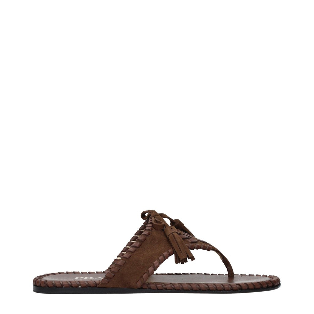 Prada Gevlochten leren teensandalen – Bruin