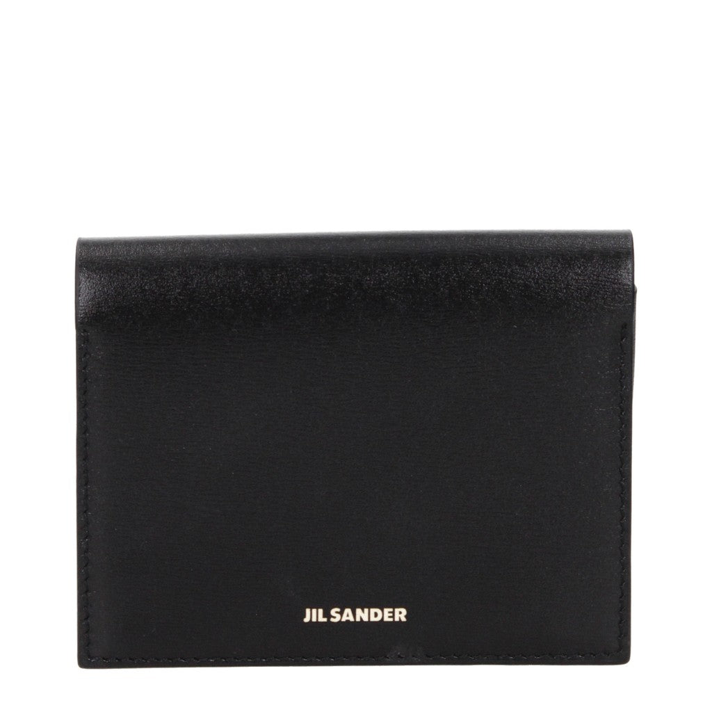 Jil Sander Platte leren portemonnee met 3 kaarthouders – Zwart