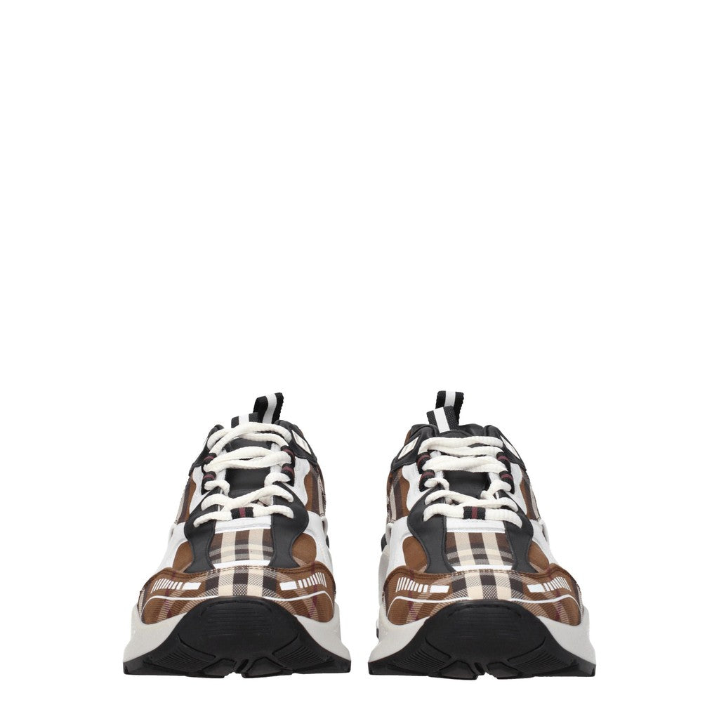 Burberry Sneakers van leer en stof met stevige rubberen zool – Bruin