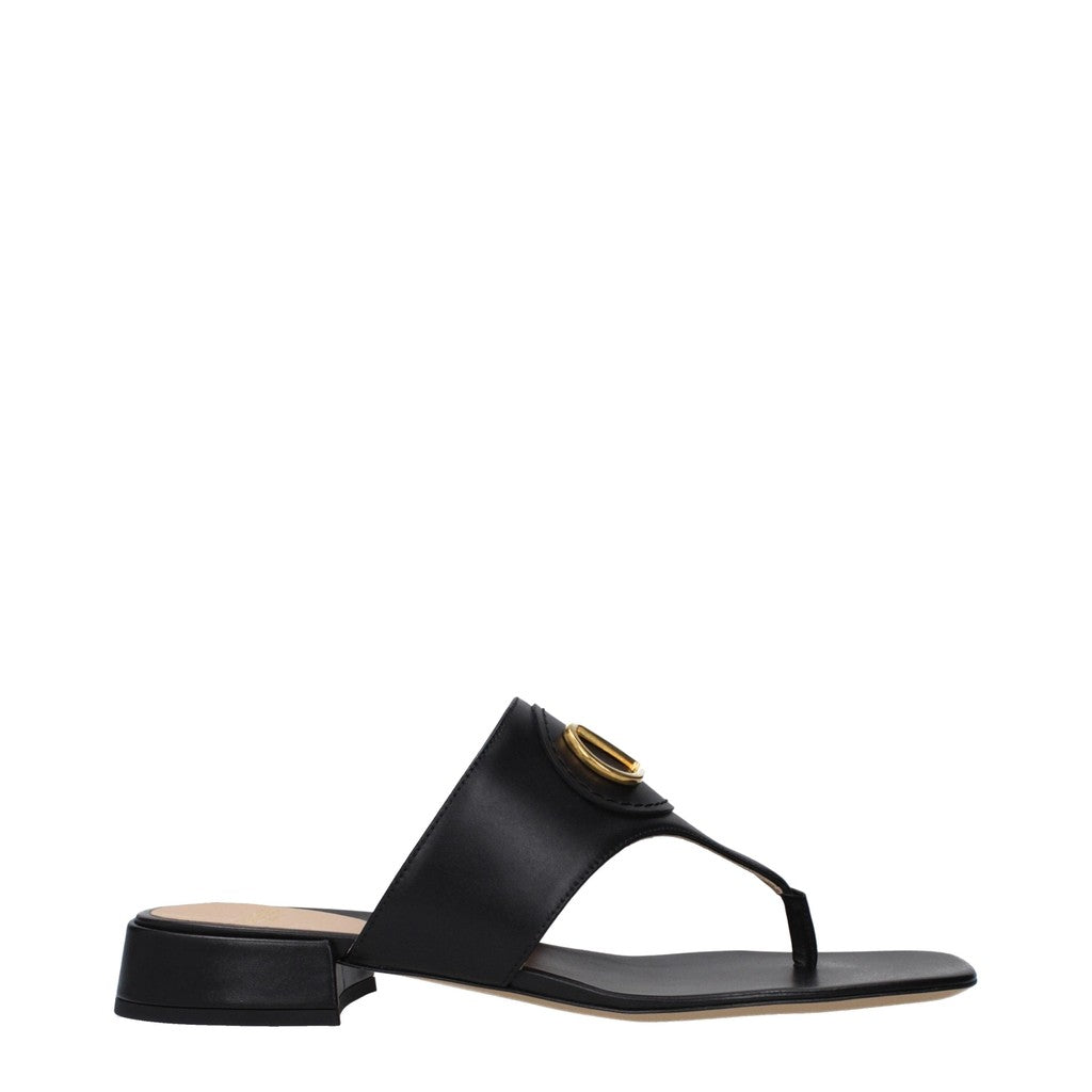 Valentino Garavani VLogo Platte sandalen met leren zool – Zwart