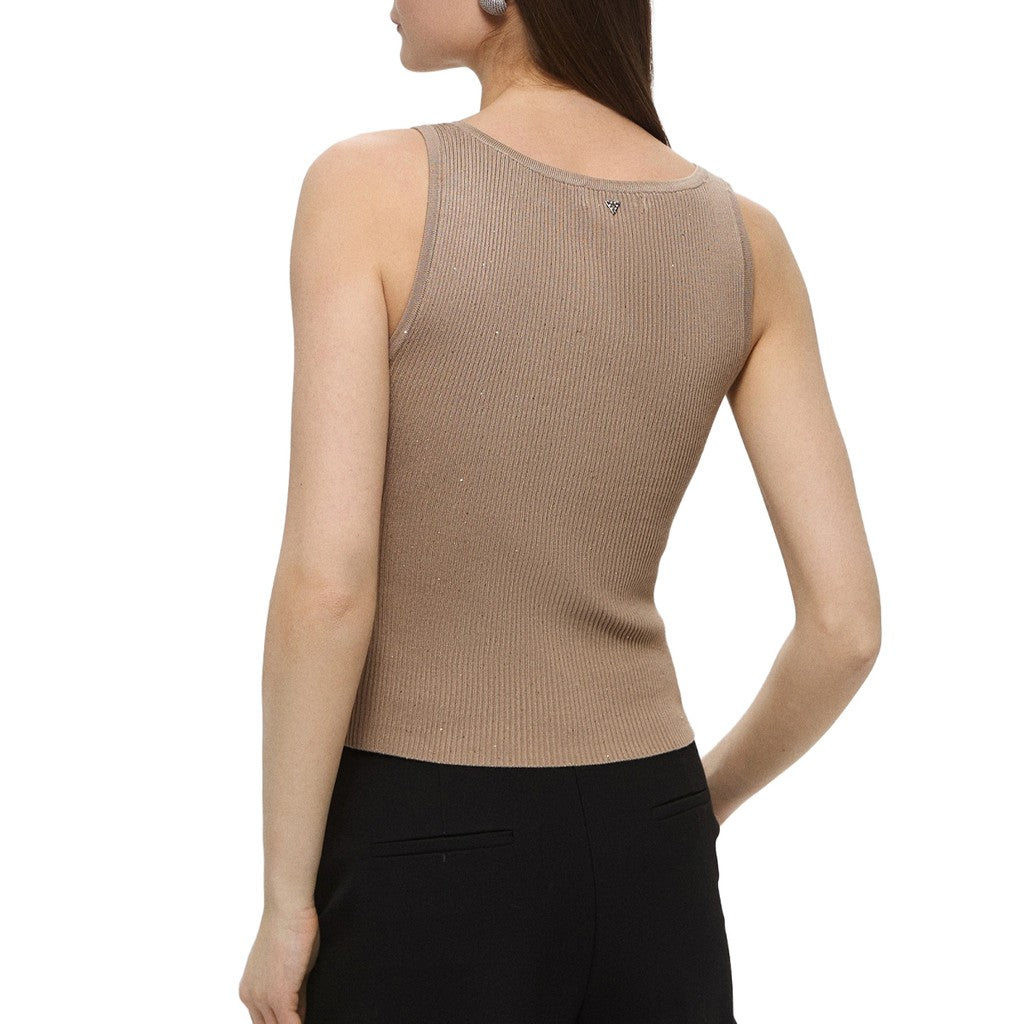 Guess Top met V-hals en logo – Bruin