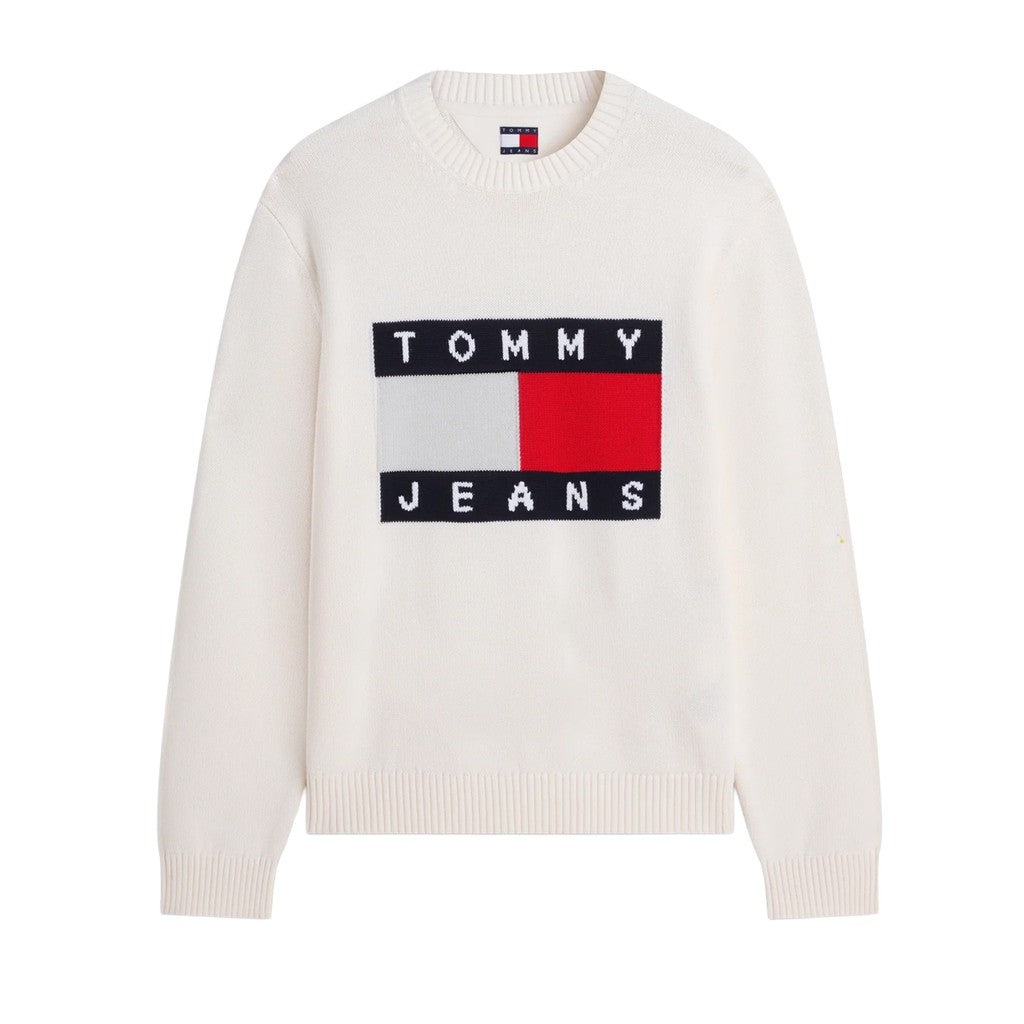 Tommy Jeans Regular Fit Meerkleurige trui met geborduurd logo – Gebroken wit