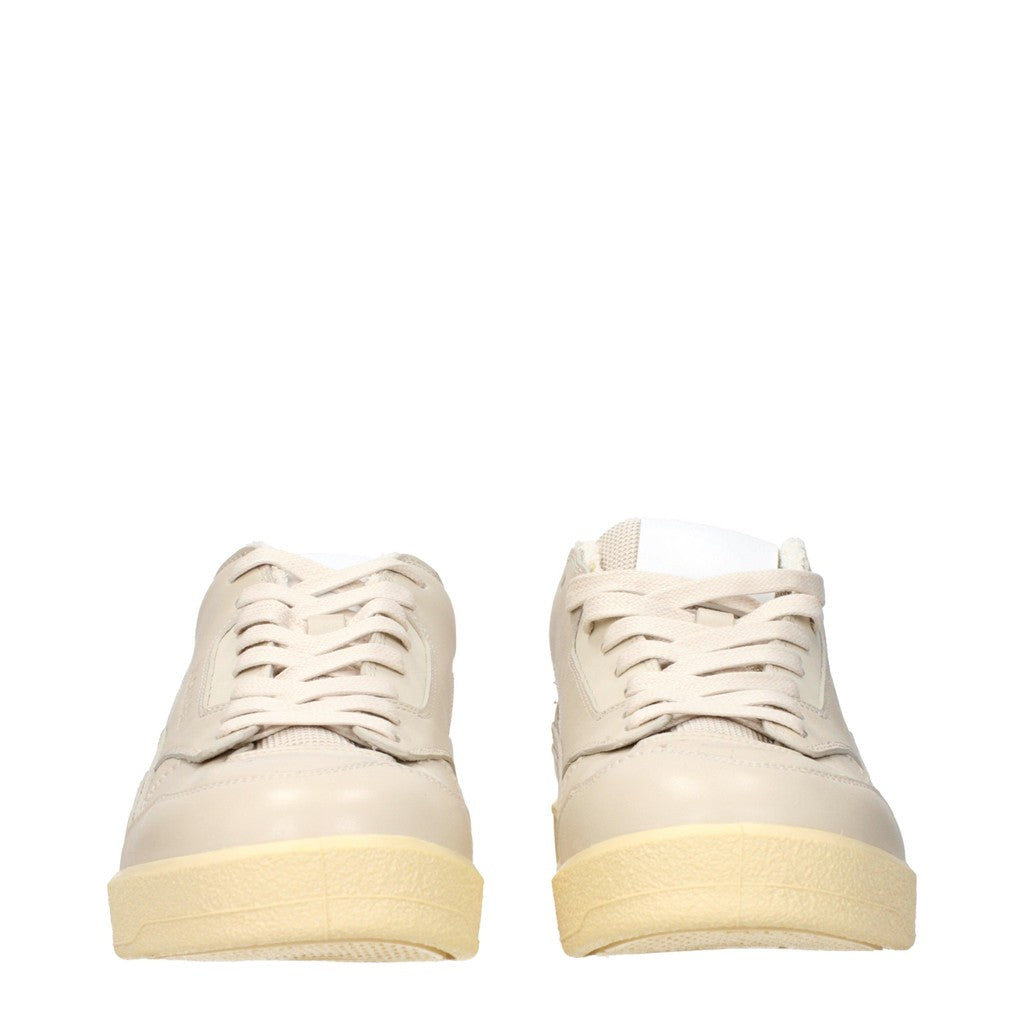 Jil Sander Sneakers van leer en stof met vetersluiting – Beige