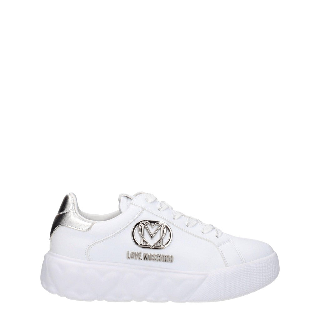 Love Moschino Leren sneakers met zilverkleurige accenten – Wit / Zilver