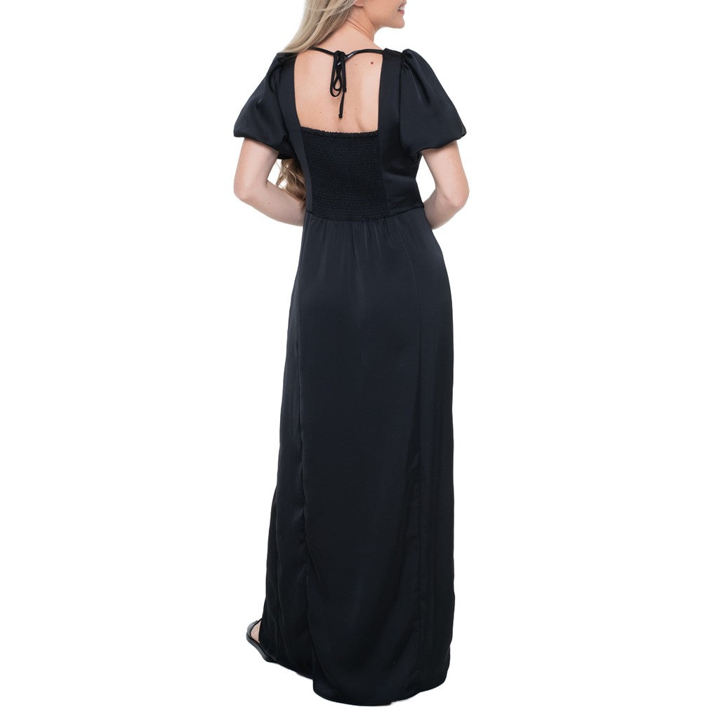 Guess Maxi-jurk met hartvormige halslijn en korte mouwen – Zwart