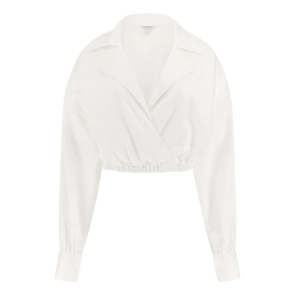 Guess Effen blouse met kraag en lange mouwen – Wit