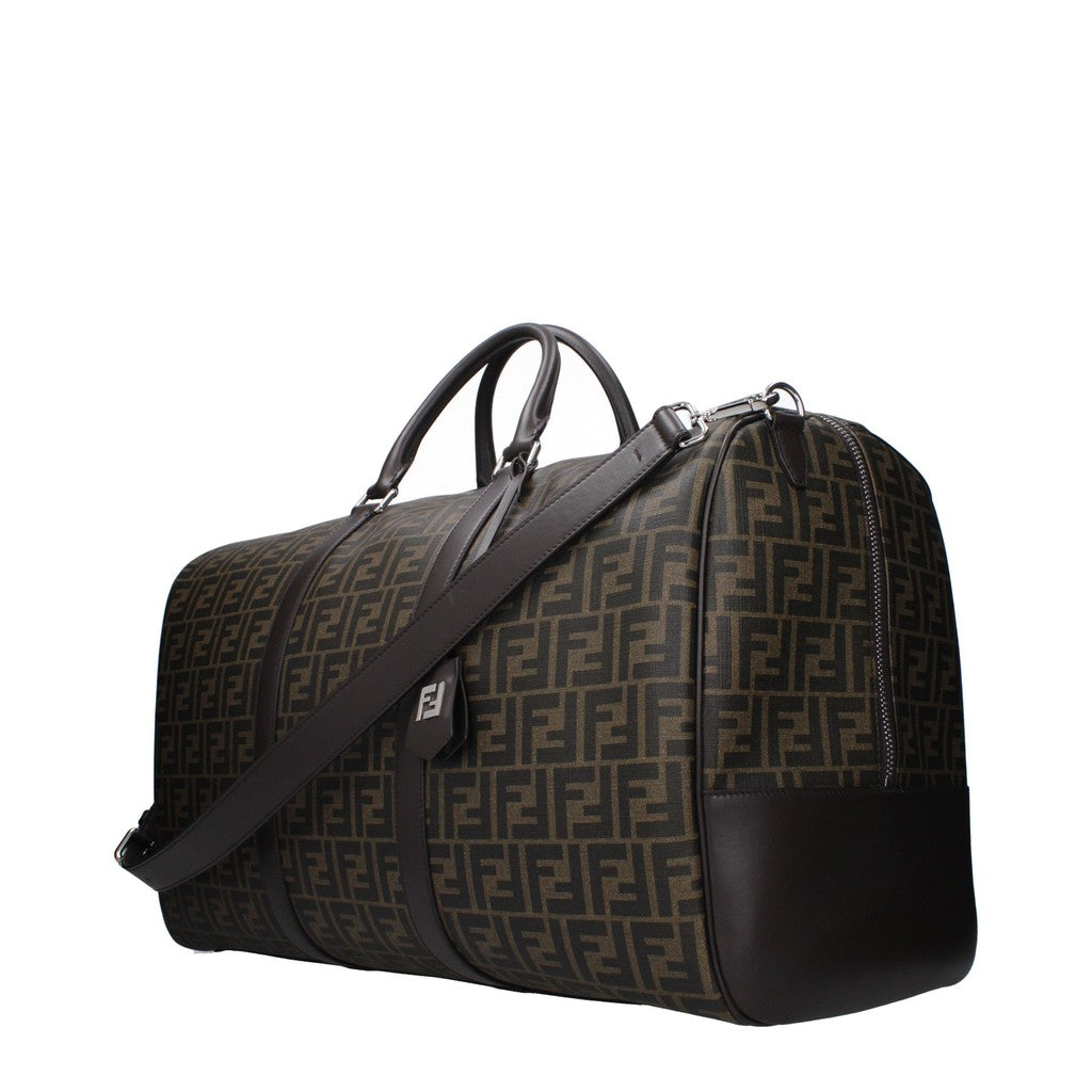 Fendi Duffeltas van stof en leer met hangslot – Bruin