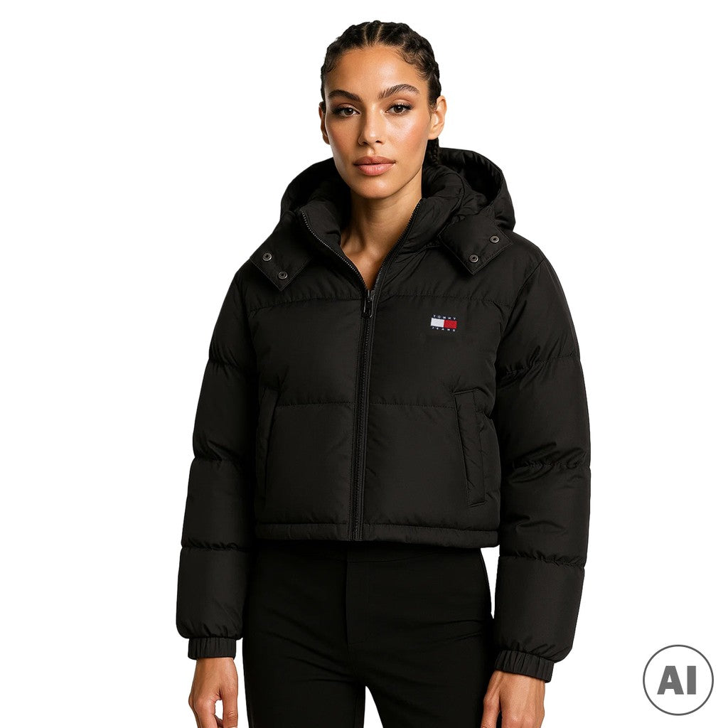 Tommy Jeans Alaska Pufferjas met capuchon en trekkoord – Zwart