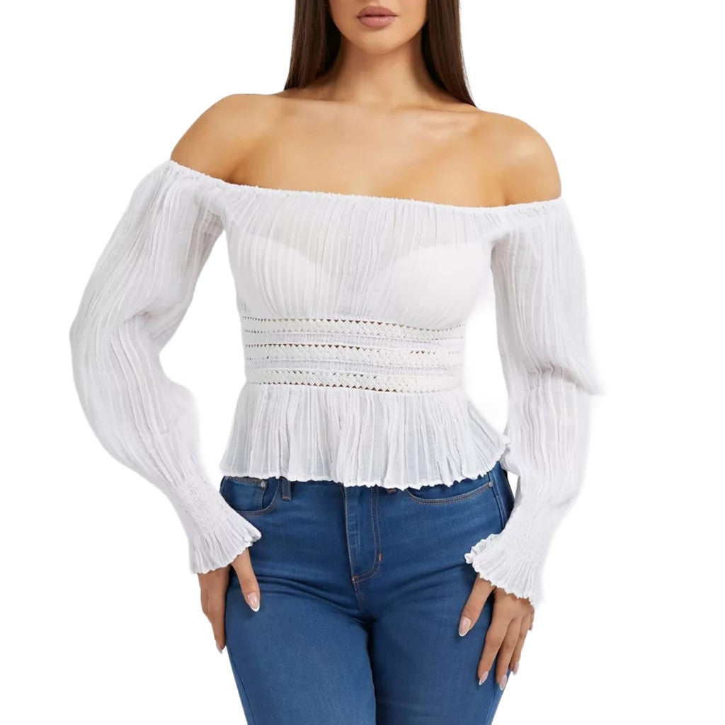 Guess Effen blouse met lange mouwen – Wit