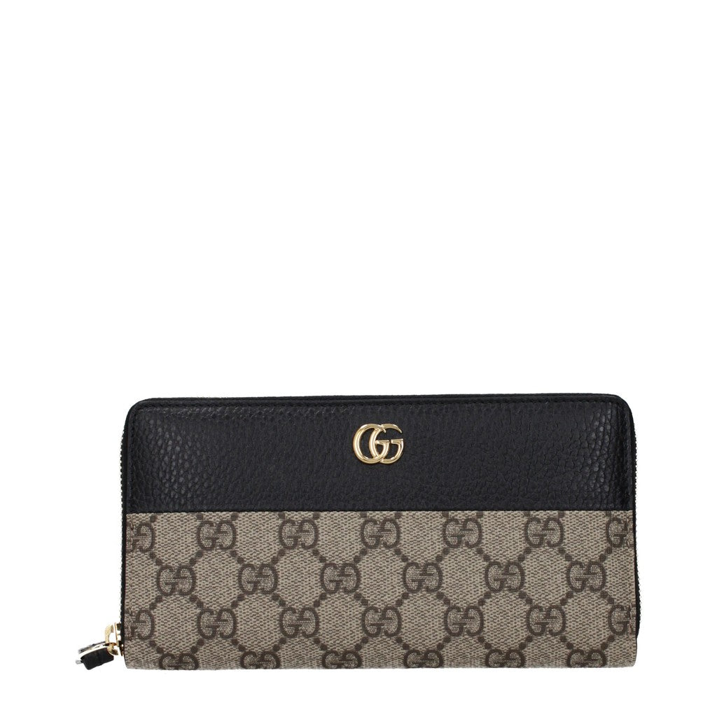 Gucci Portemonnee van stof en leer met ritssluiting – Beige / Zwart