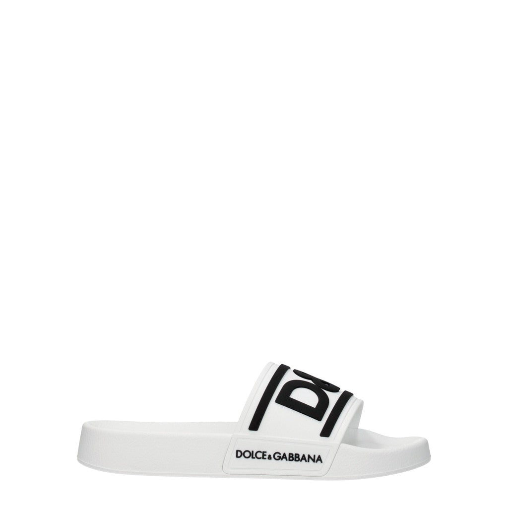 Dolce & Gabbana Rubberen slippers met open neus – Wit / Zwart