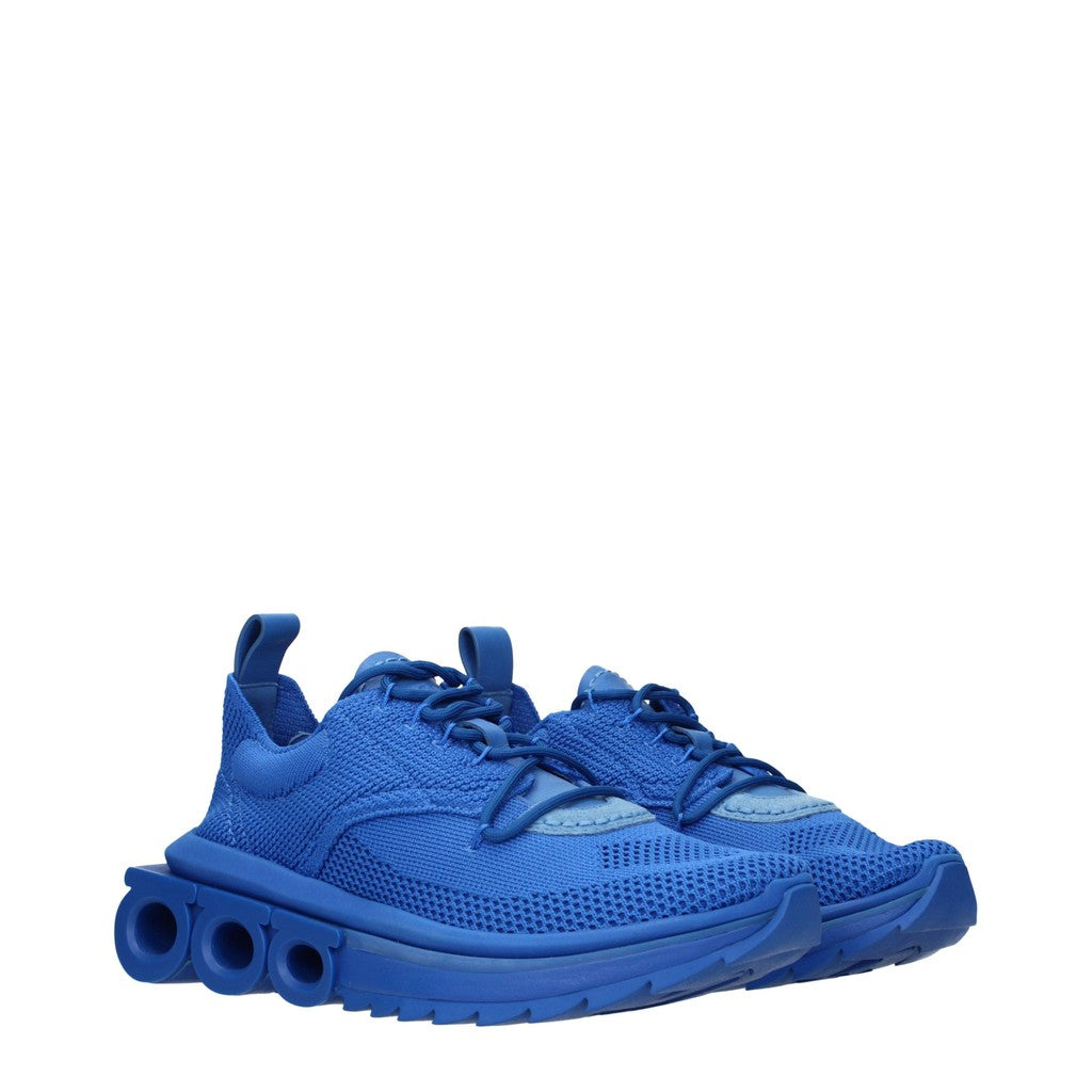 Salvatore Ferragamo Nima Knit Sneakers van stof en leer – Kobaltblauw