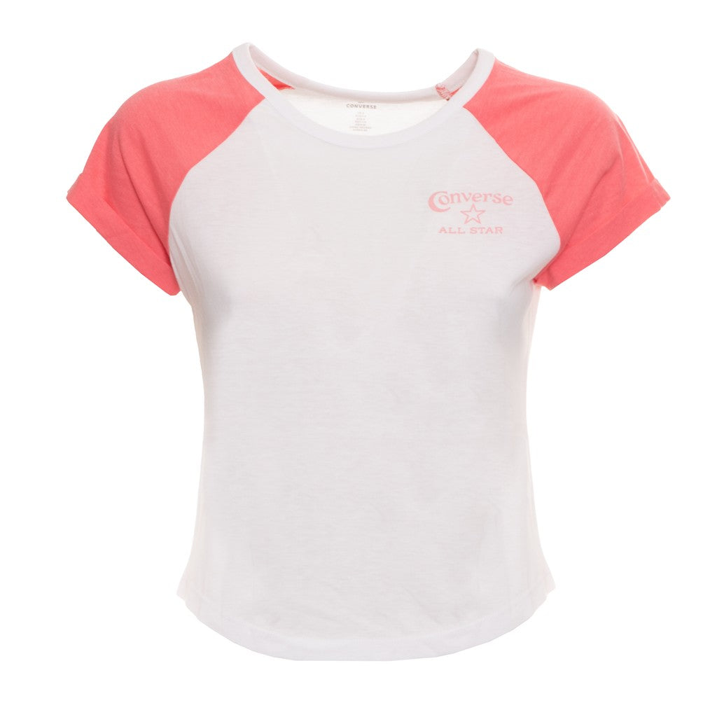 Converse Tweekleurig T-shirt met logo – Wit / Koraal