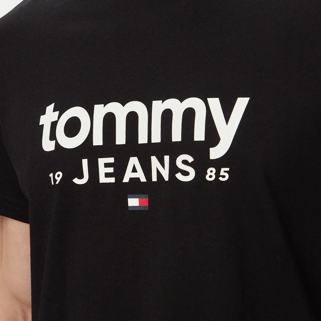 Tommy Jeans Slim Fit T-shirt met ronde hals en bedrukt logo – Zwart