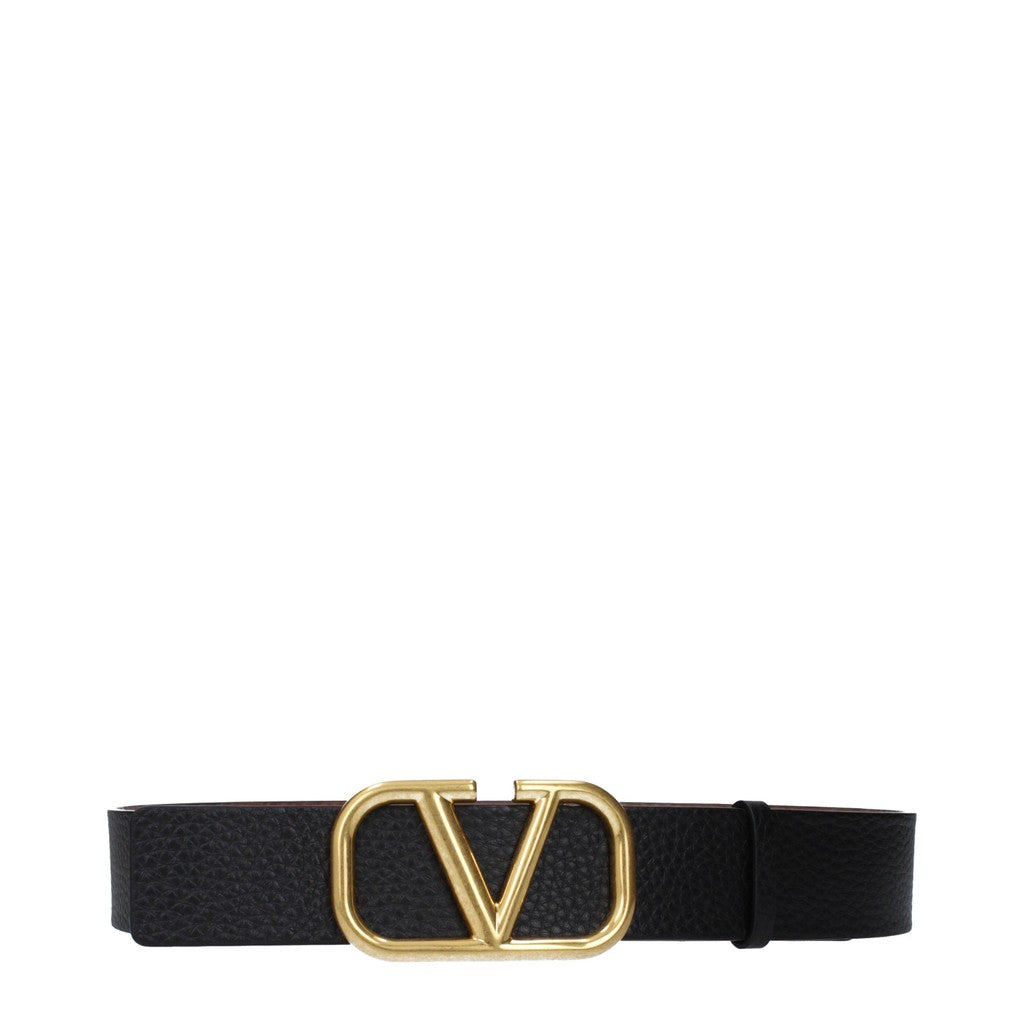 Valentino Garavani Leren riem met goudkleurige details – Bruin / Zwart