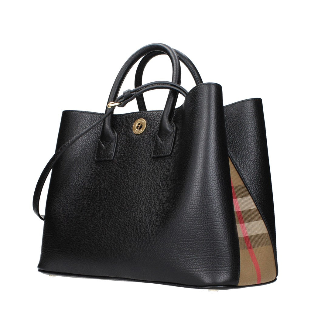 Burberry Handtas van leer en stof – Zwart