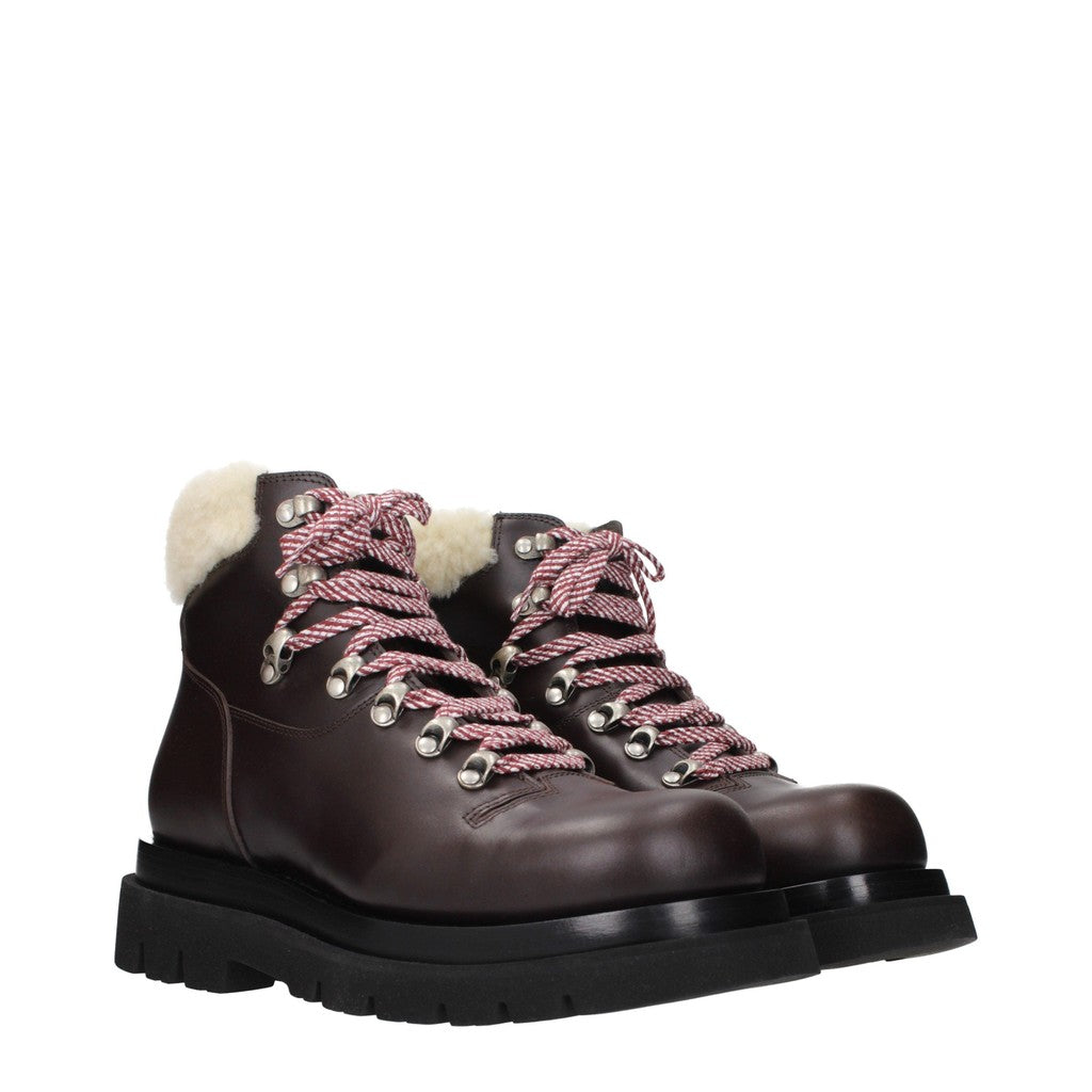 Bottega Veneta Boots van leer en bont met veters – Bruin