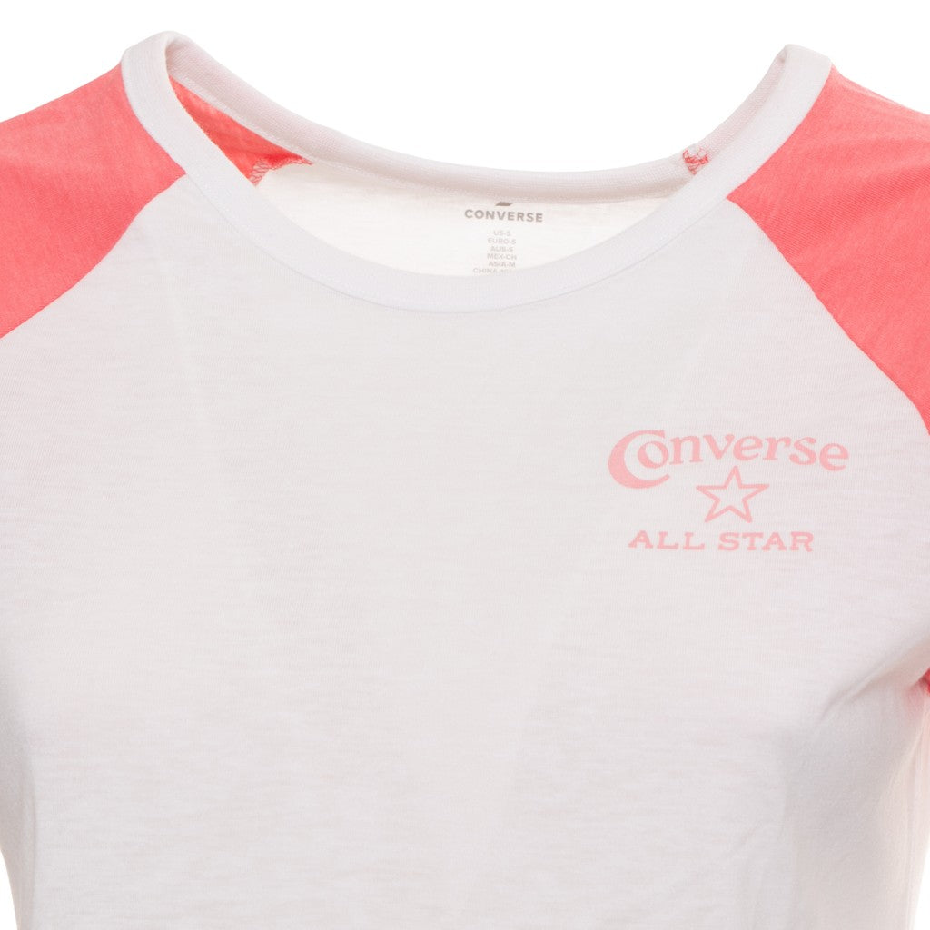 Converse Tweekleurig T-shirt met logo – Wit / Koraal