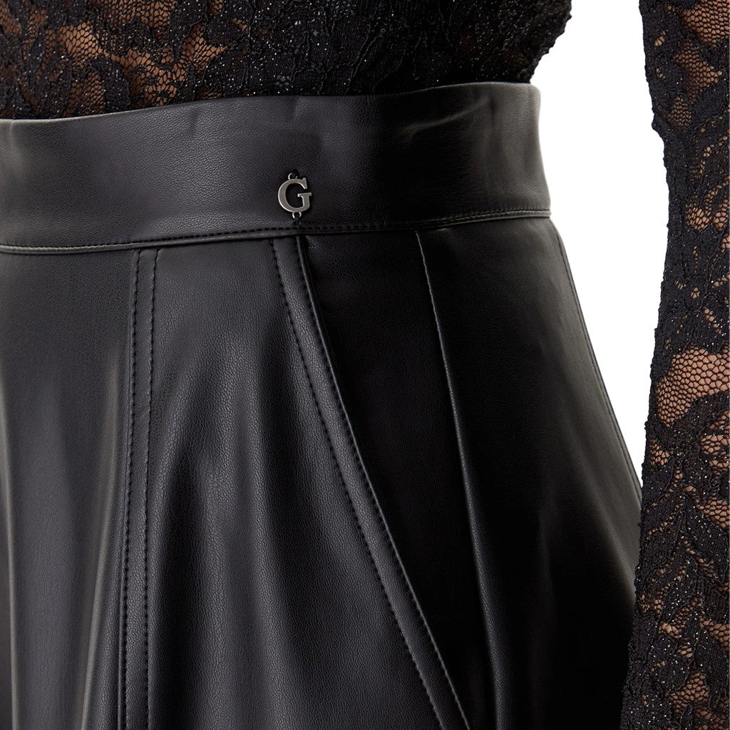 Guess Lange rok van imitatieleer – Zwart