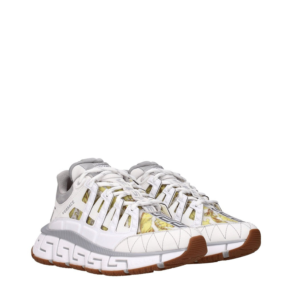 Versace Trigreca Chunky sneakers van leer en stof – Wit / Grijs