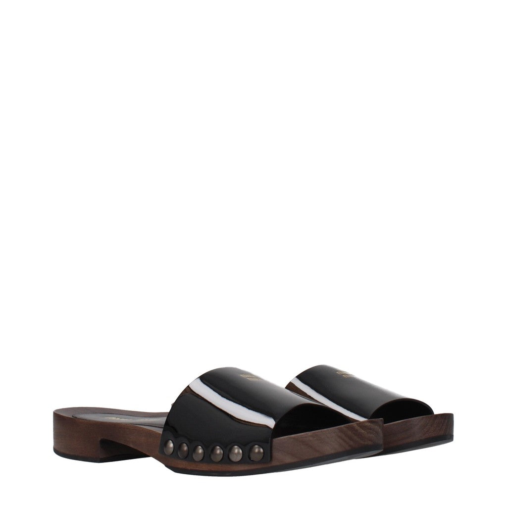 Miu Miu Lakleren clogs – Zwart