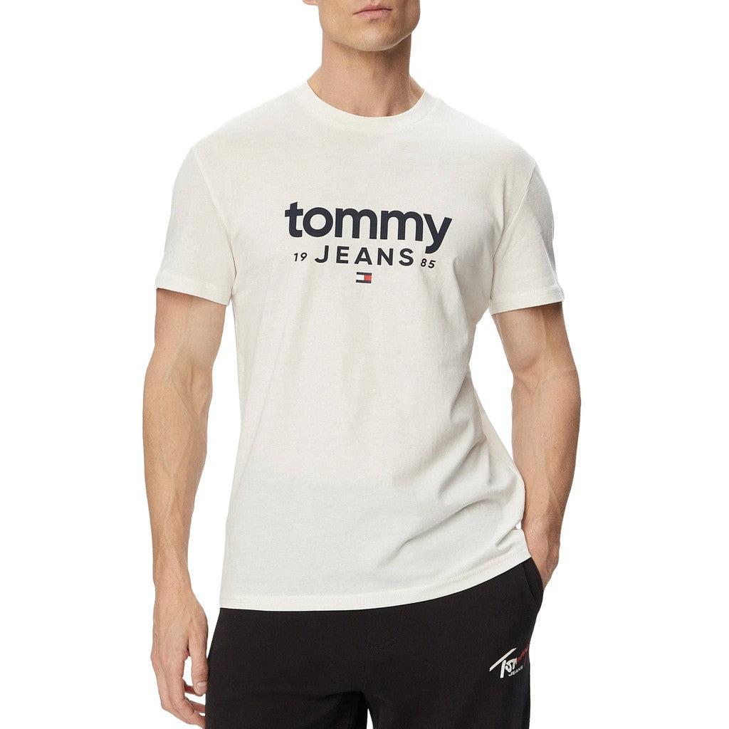 Tommy Jeans Slim Fit T-shirt met ronde hals en bedrukt logo – Gebroken wit