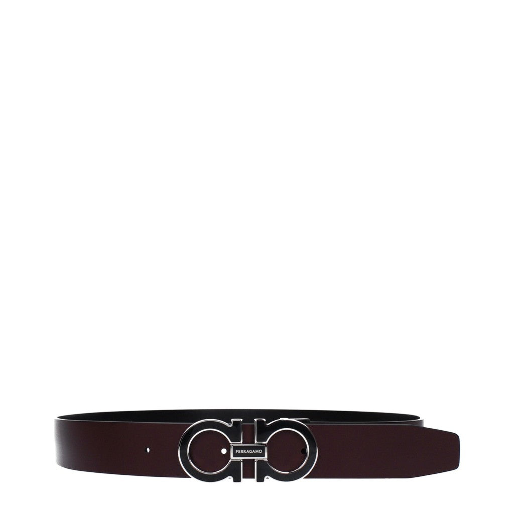 Salvatore Ferragamo Leren riem met zilverkleurige details – Zwart / Bordeauxrood
