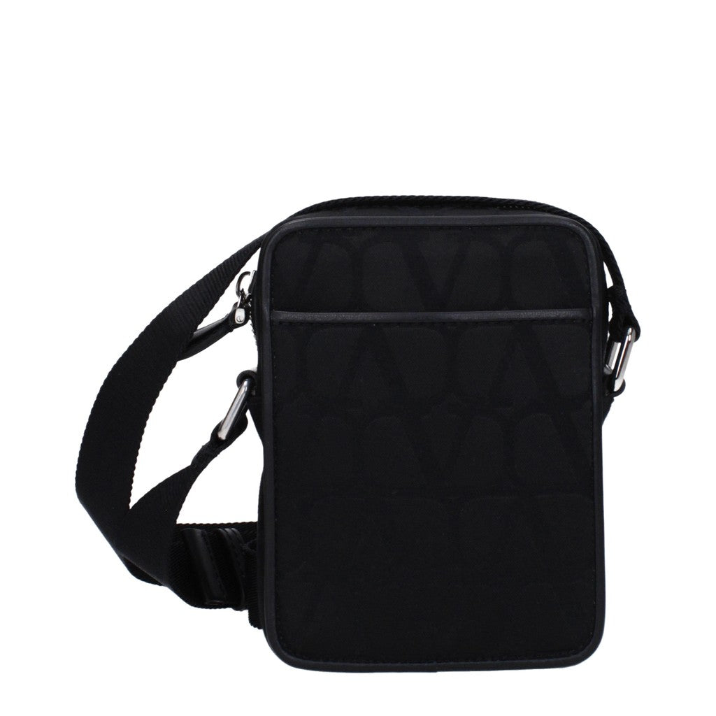 Valentino Garavani Crossbodytas van stof en leer met lange band – Zwart