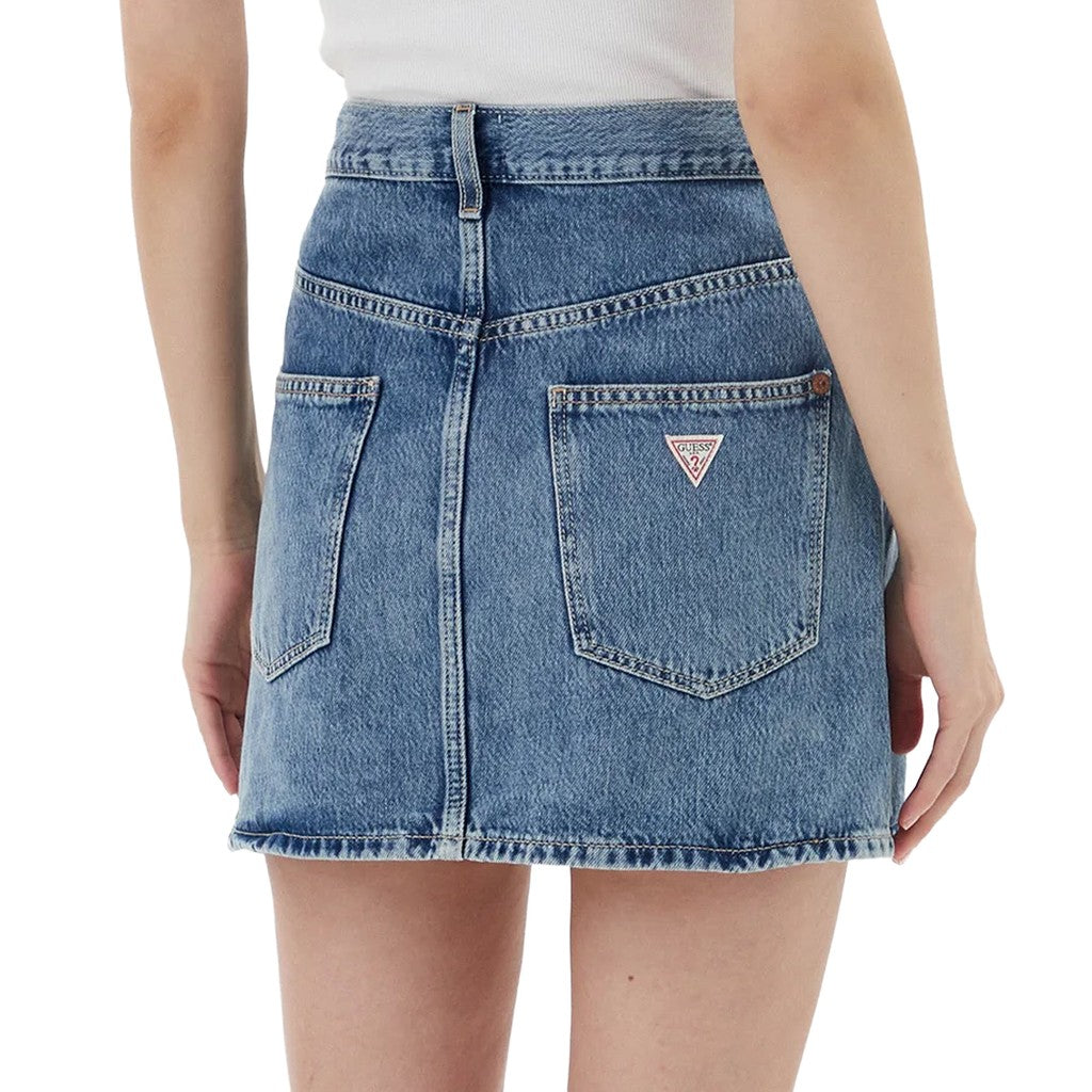 Guess Minirok met rits- en knoopsluiting – Middenblauw