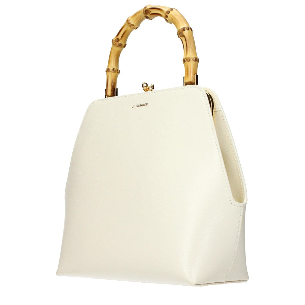Jil Sander Goji Bamboo Square Handtas met clips-sluiting – Crème