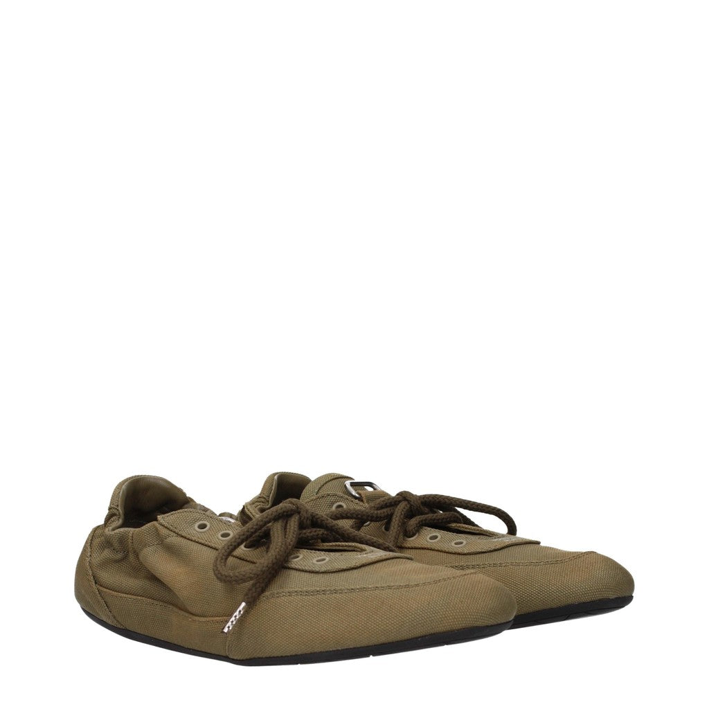 Prada Sneakers met vetersluiting en ronde neus – Olijfgroen