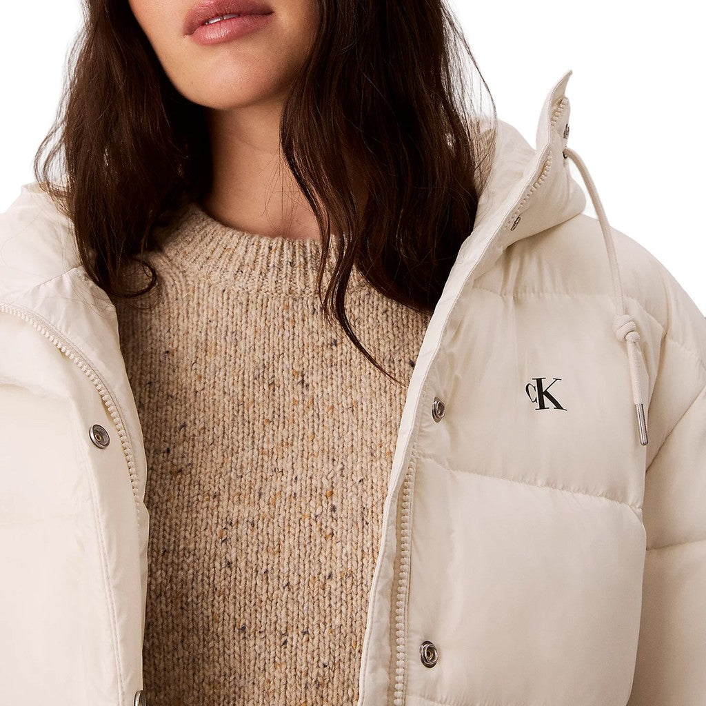 Calvin Klein Donsjas met capuchon en logo – Wit