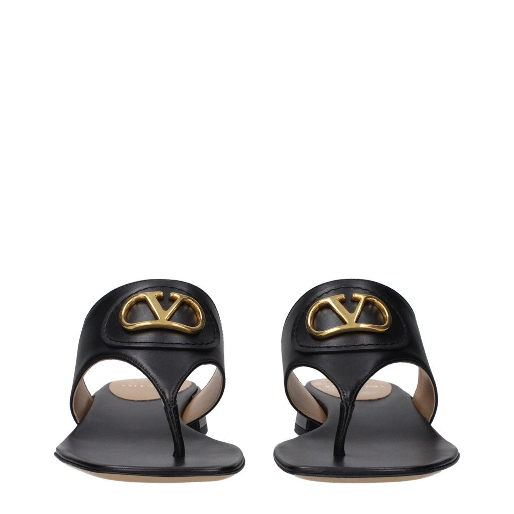Valentino Garavani VLogo Platte sandalen met leren zool – Zwart