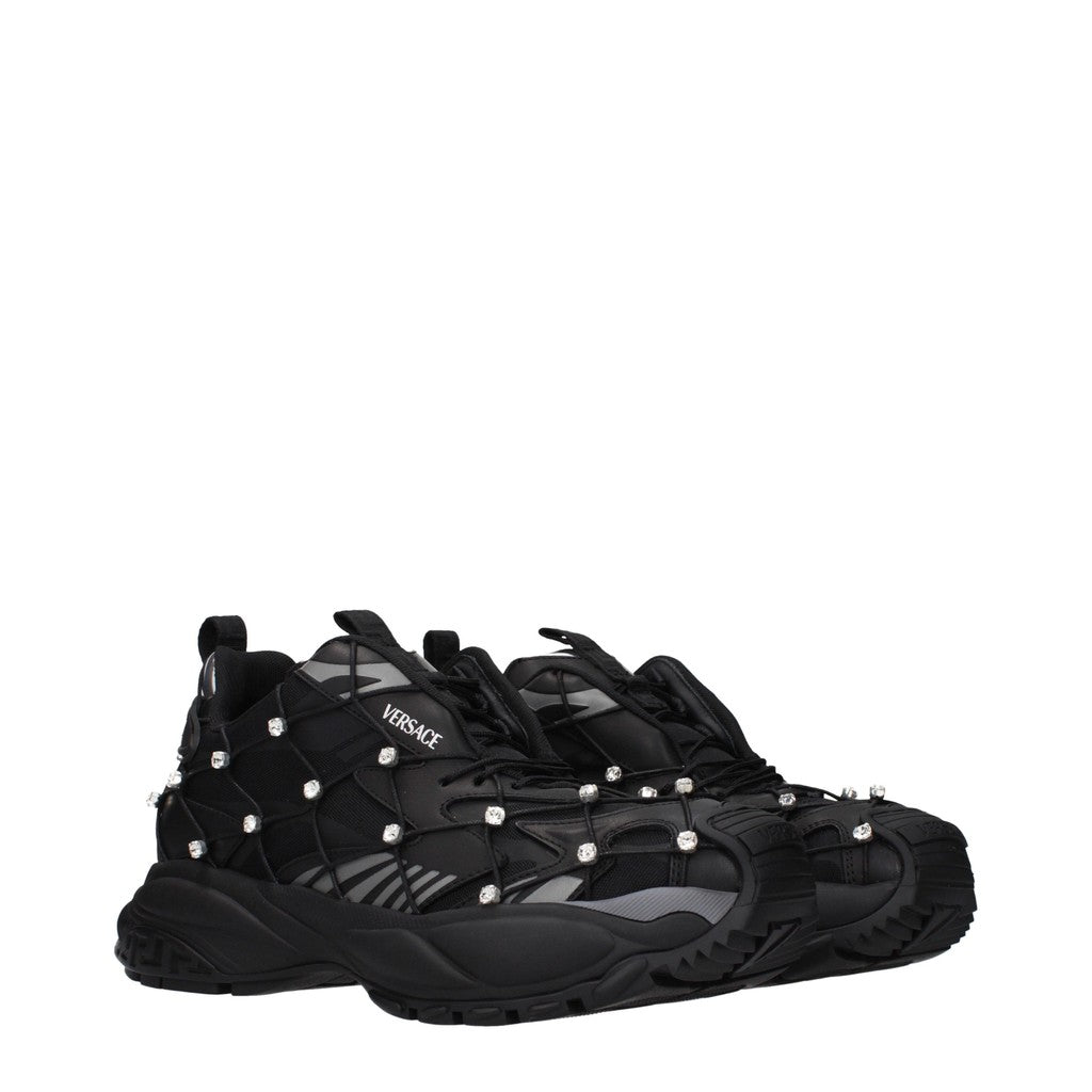 Versace Sneakers van stof en leer met veters – Zwart